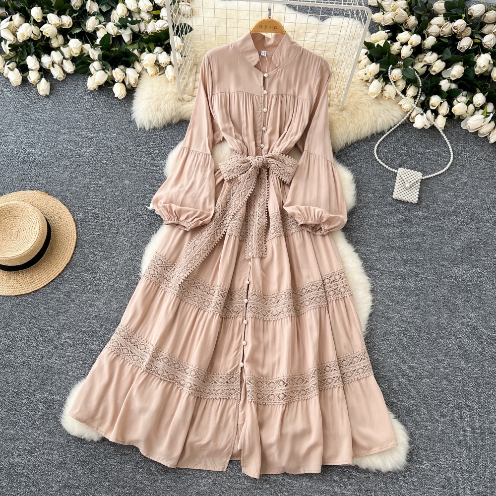 Cstand collar dress court style long dress for women