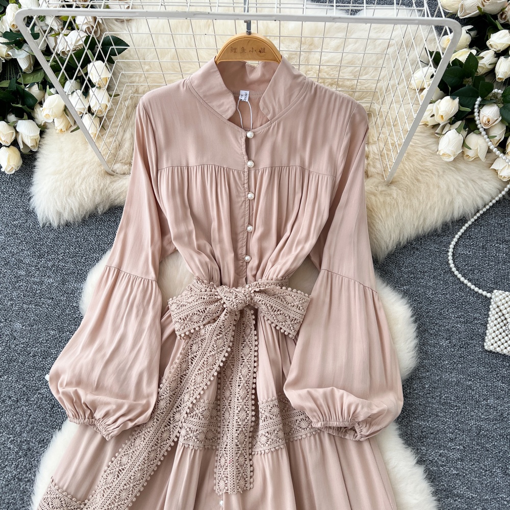 Cstand collar dress court style long dress for women