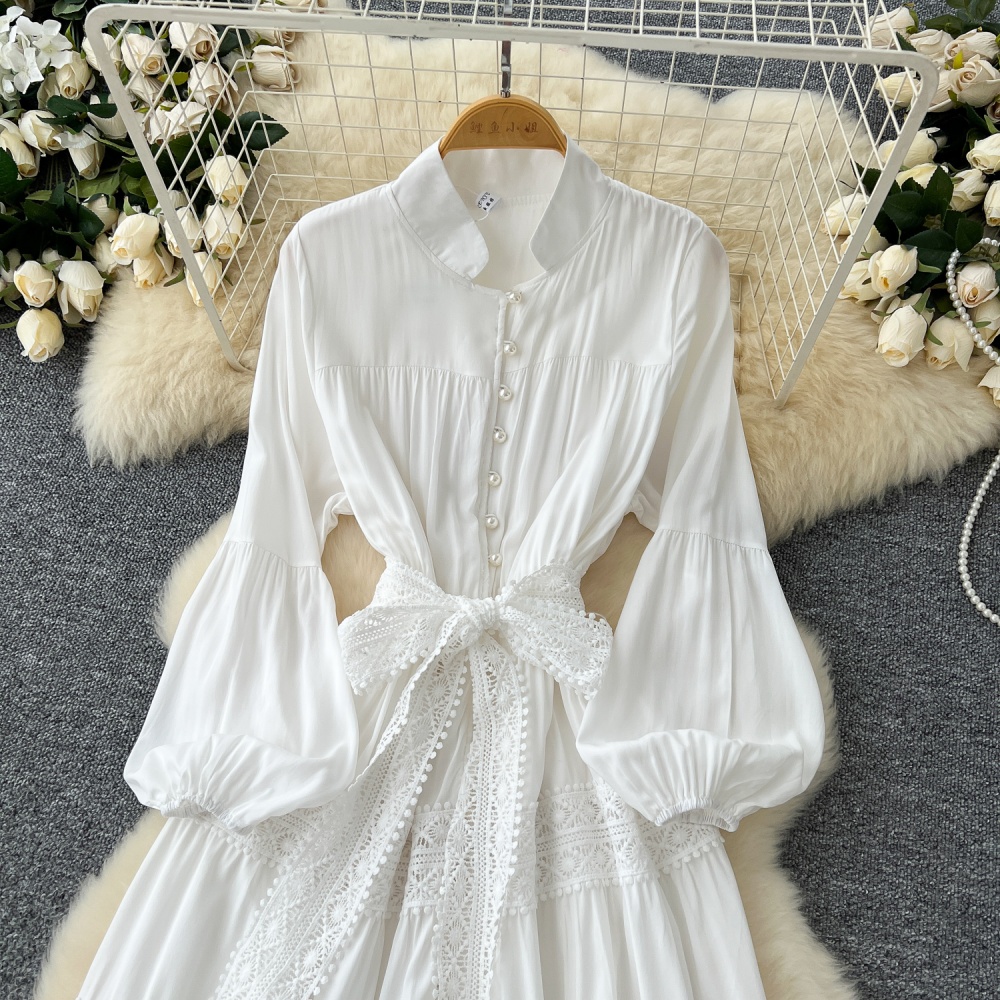 Cstand collar dress court style long dress for women