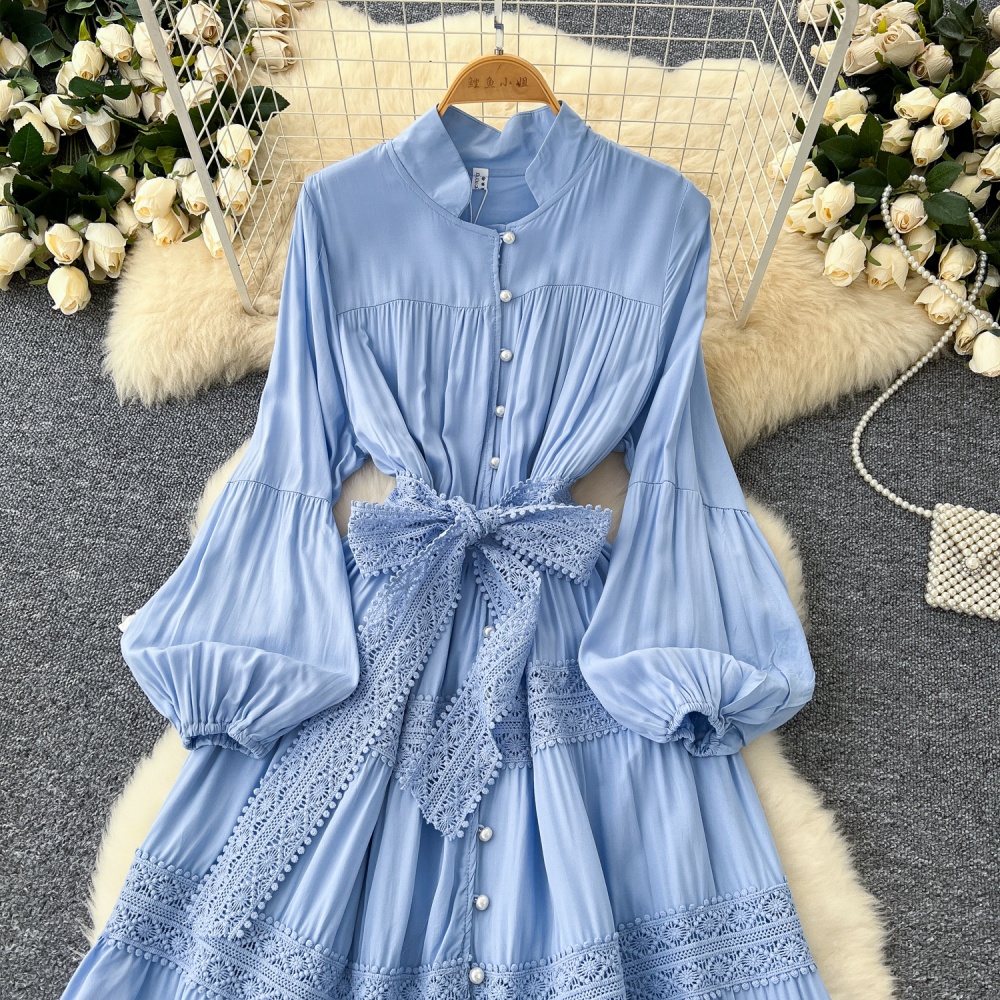 Cstand collar dress court style long dress for women