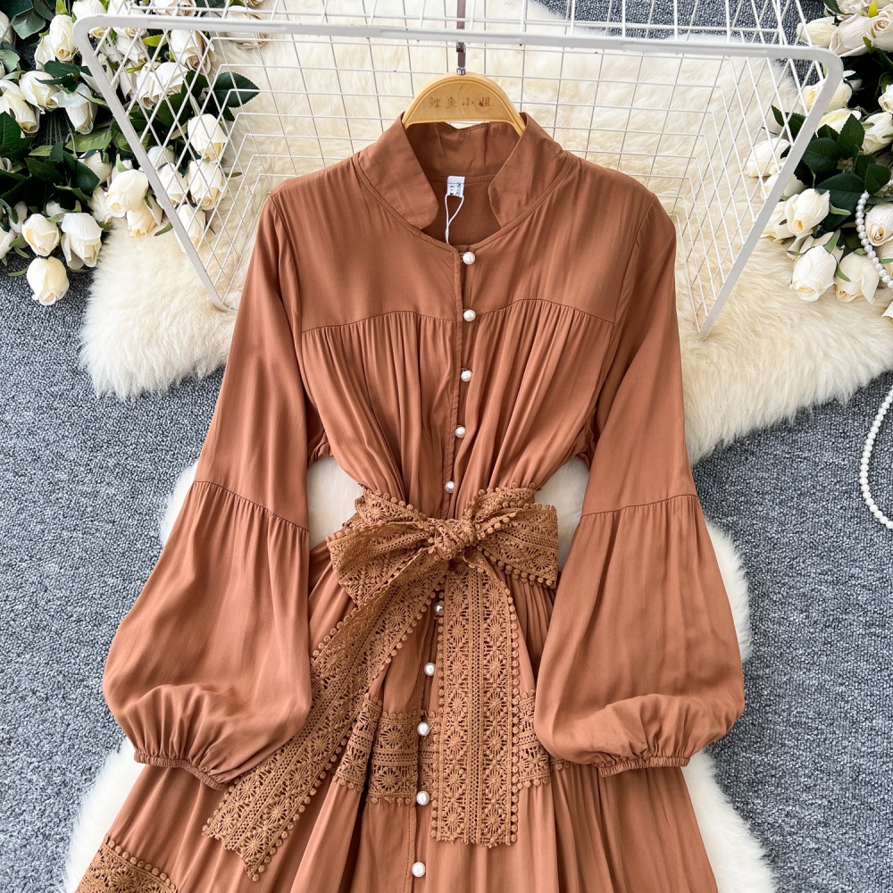 Cstand collar dress court style long dress for women