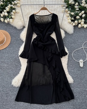 Chiffon irregular dress France style retro long dress