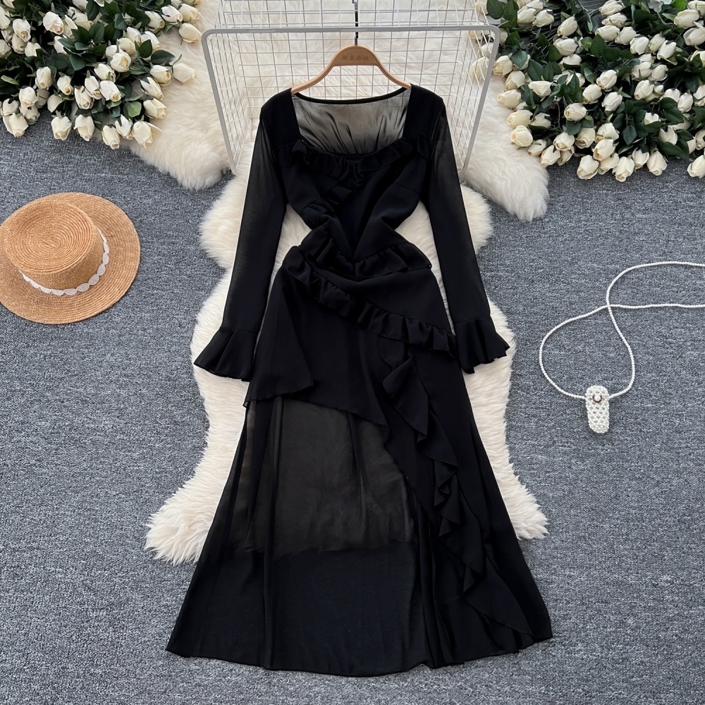 Chiffon irregular dress France style retro long dress