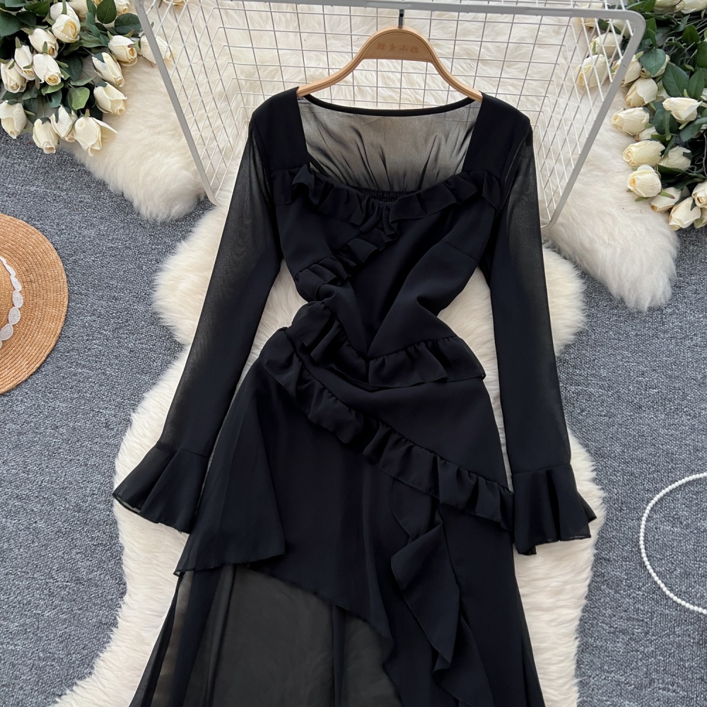 Chiffon irregular dress France style retro long dress