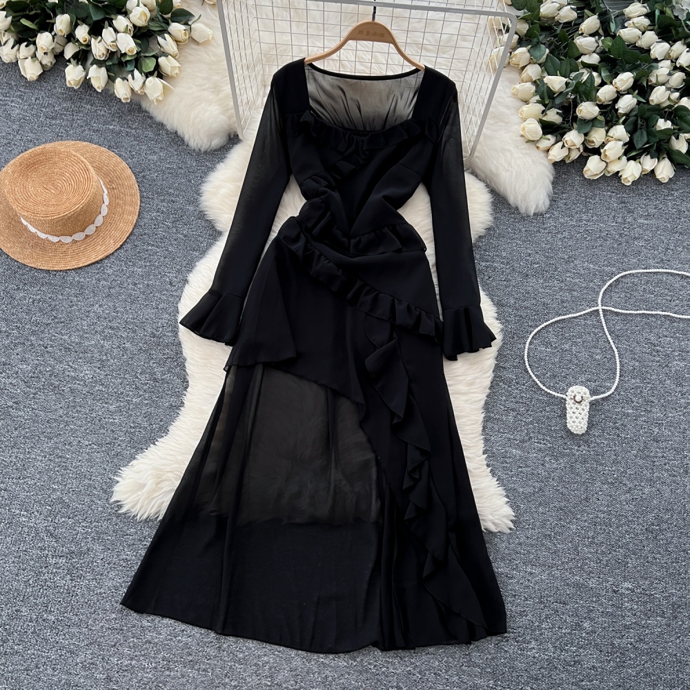 Chiffon irregular dress France style retro long dress