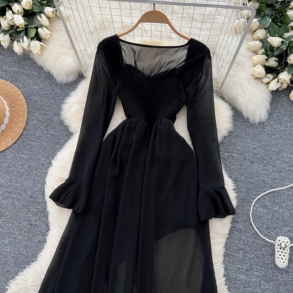 Chiffon irregular dress France style retro long dress