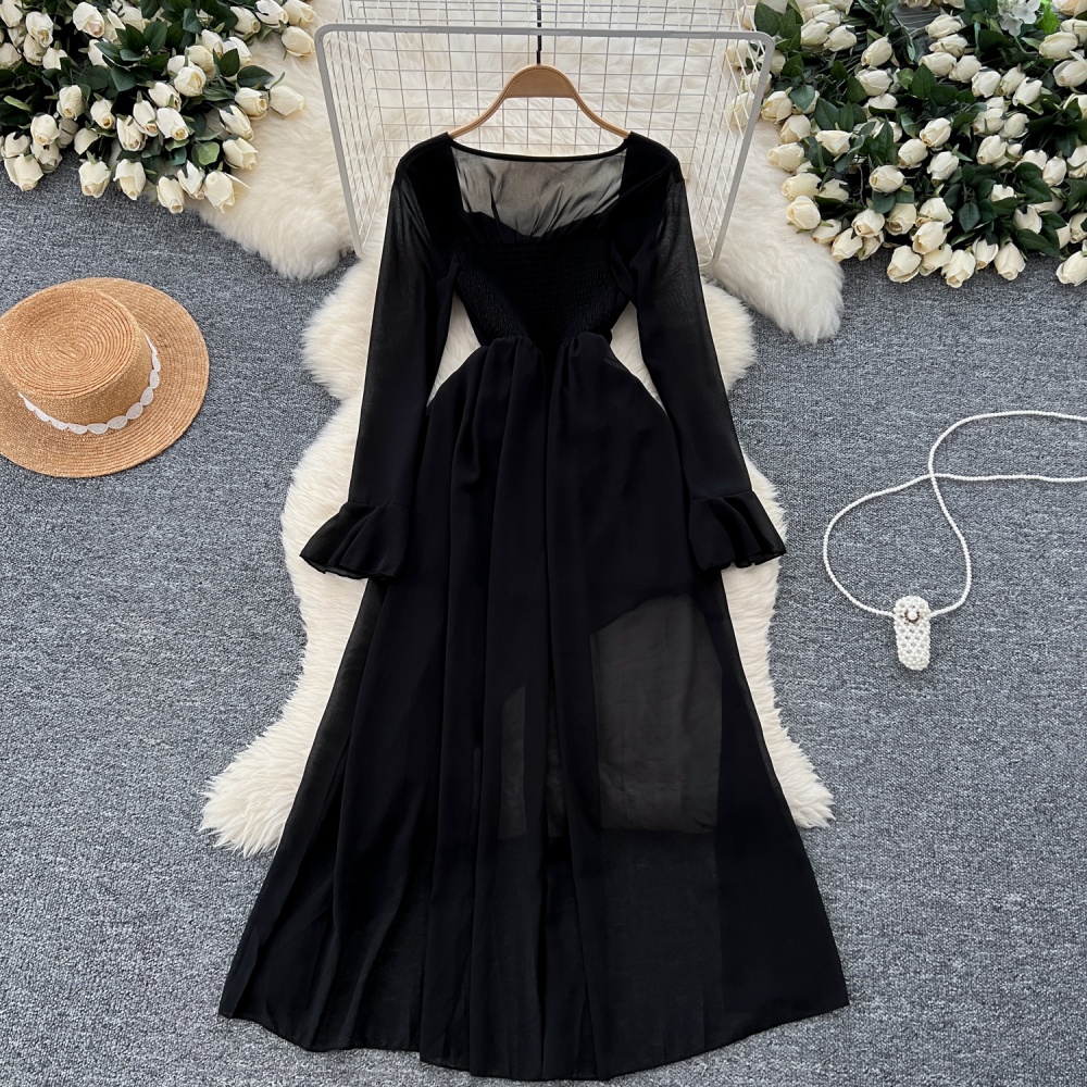 Chiffon irregular dress France style retro long dress