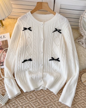 Bow slim sweet cardigan all-match tender sweater for women