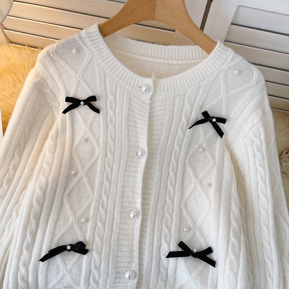 Bow slim sweet cardigan all-match tender sweater for women