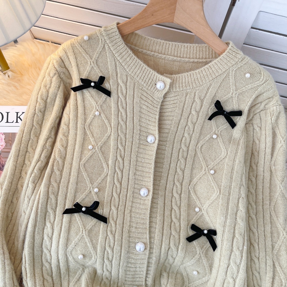 Bow slim sweet cardigan all-match tender sweater for women