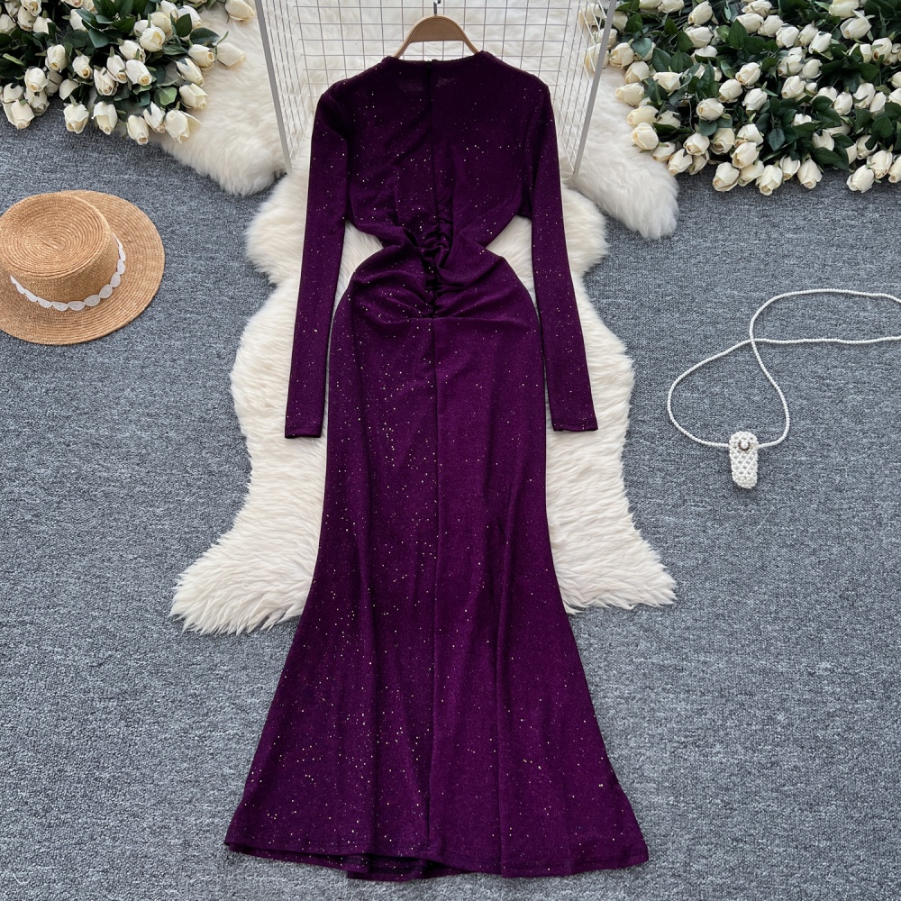 Pinched waist dress slim long dress for women