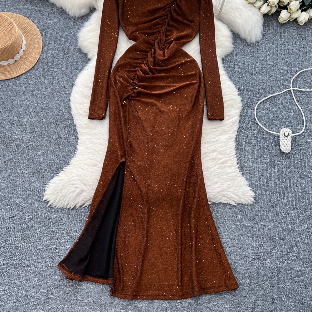 Pinched waist dress slim long dress for women