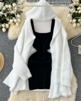 Bottoming plush dress hooded sweater 2pcs set for women