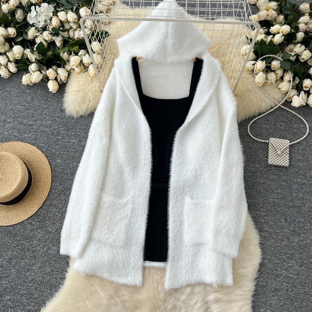 Bottoming plush dress hooded sweater 2pcs set for women