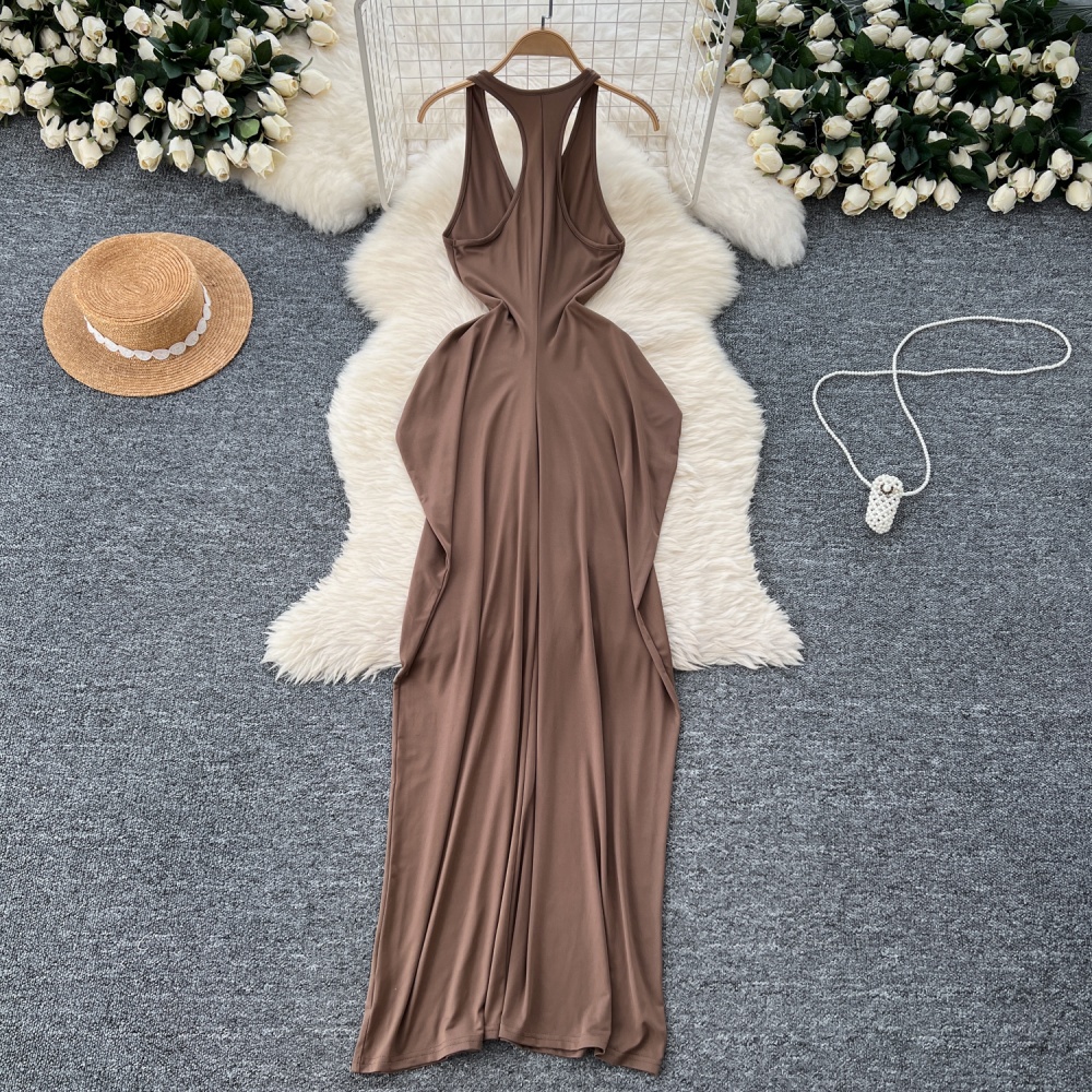 V-neck exceed knee long dress slim dress for women