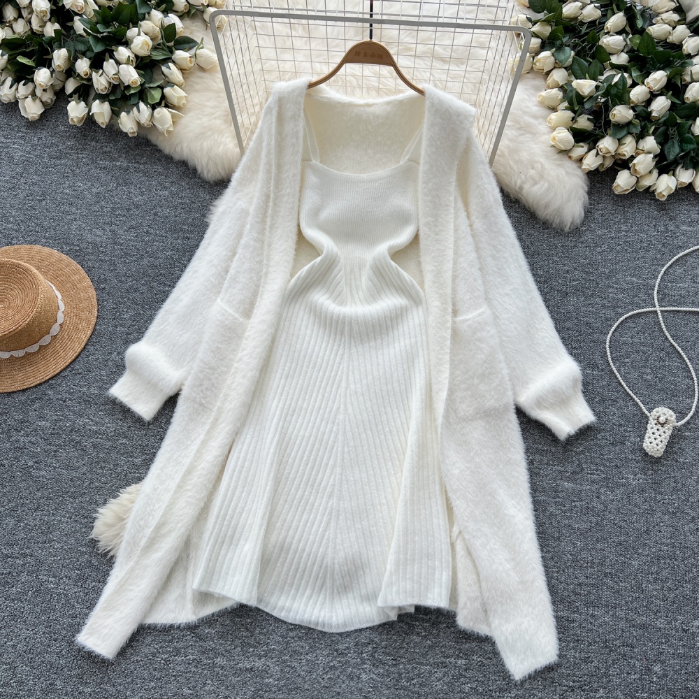 Knitted long sling slim shawl tender lazy plush coat