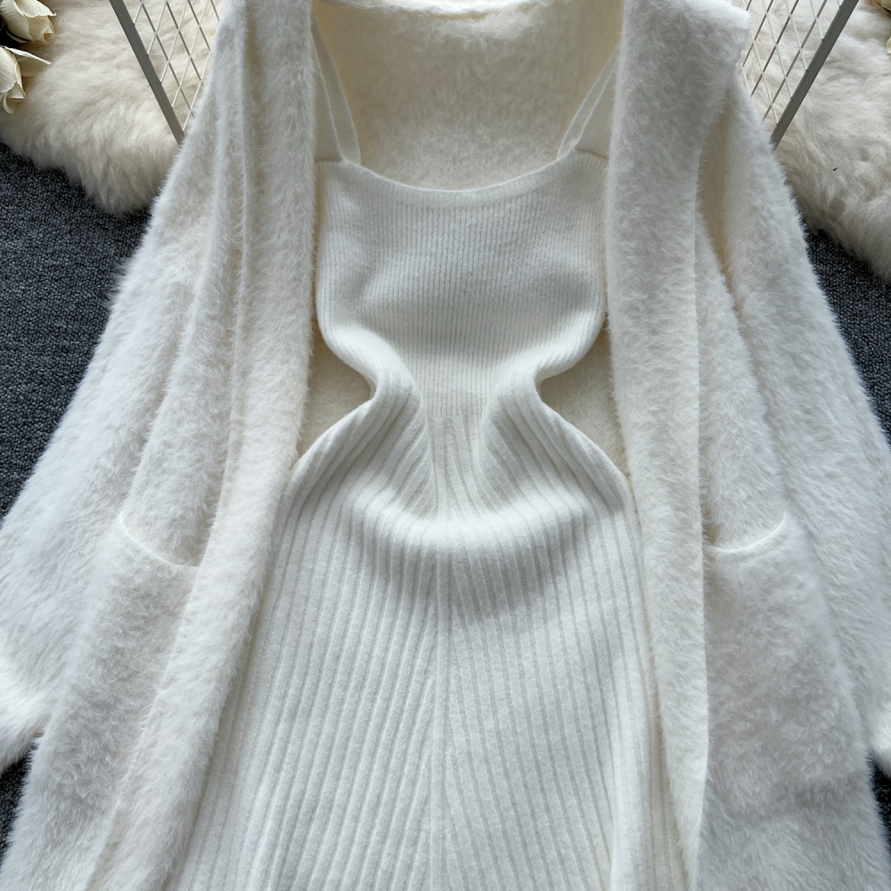 Knitted long sling slim shawl tender lazy plush coat