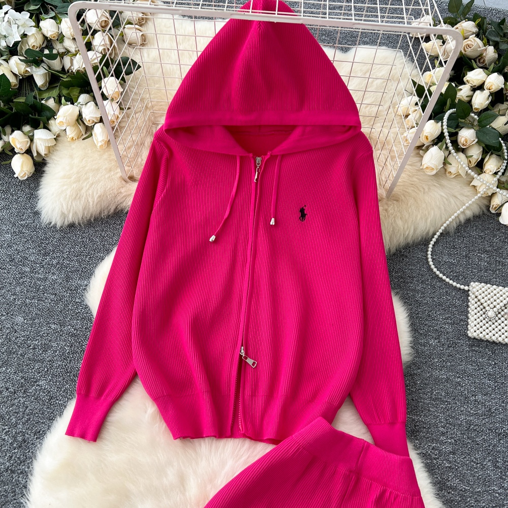 Casual high waist sweater wide leg coat a set