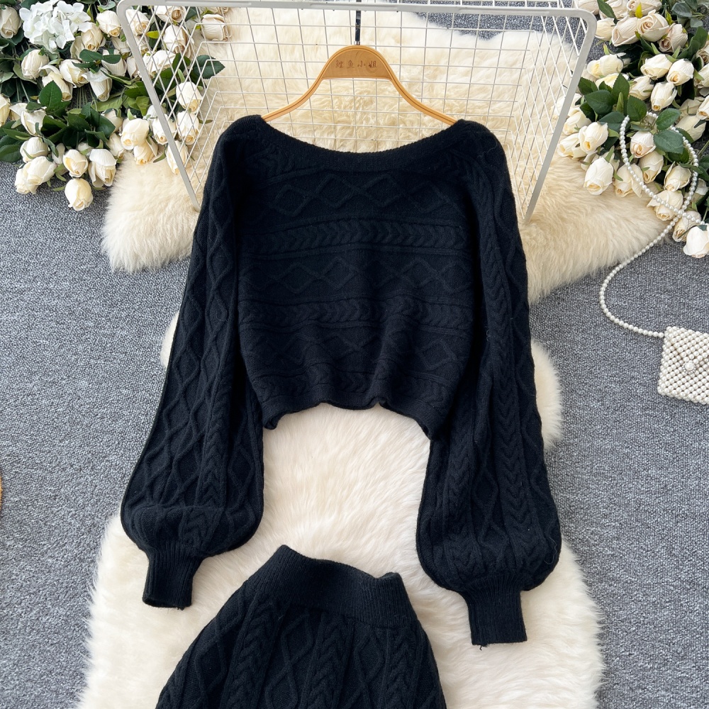 Tender skirt show young sweater 2pcs set for women