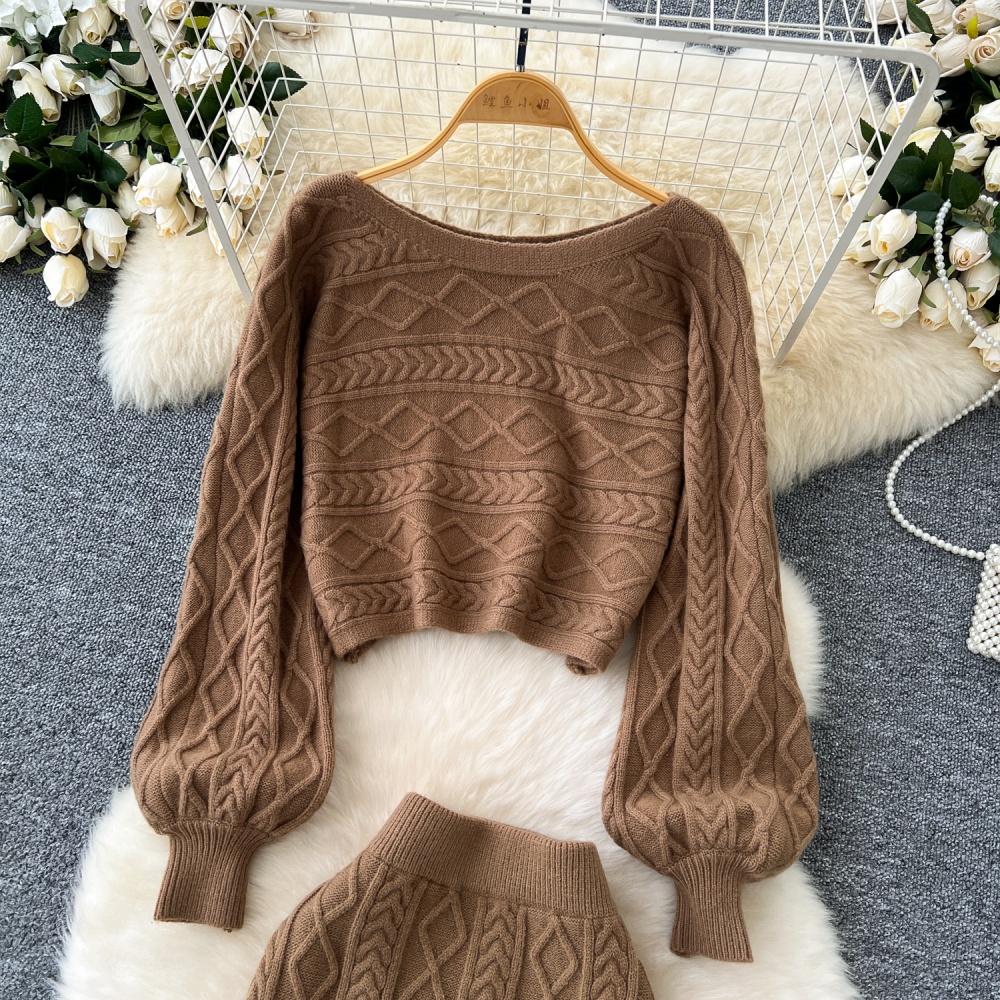 Tender skirt show young sweater 2pcs set for women