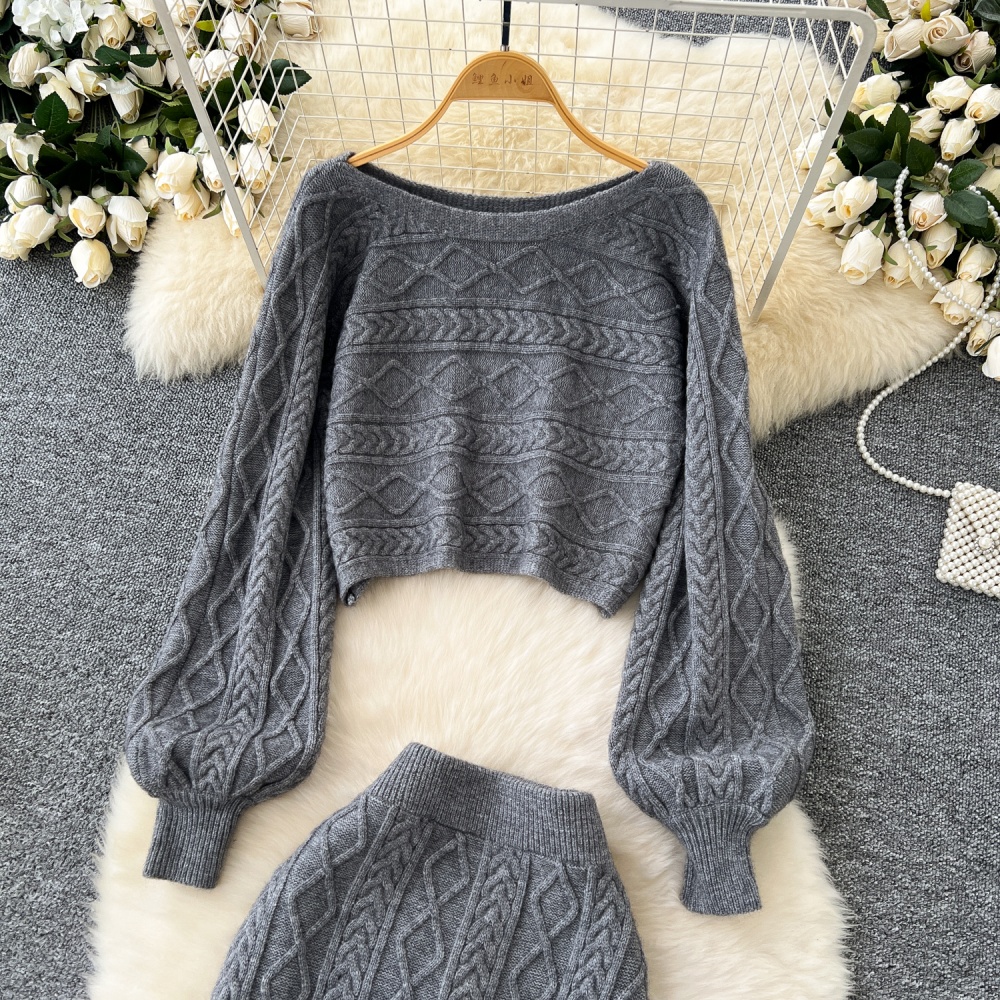 Tender skirt show young sweater 2pcs set for women