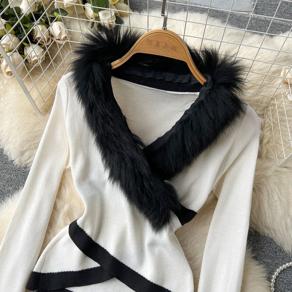 Cross autumn and winter fur collar unique sweater for women