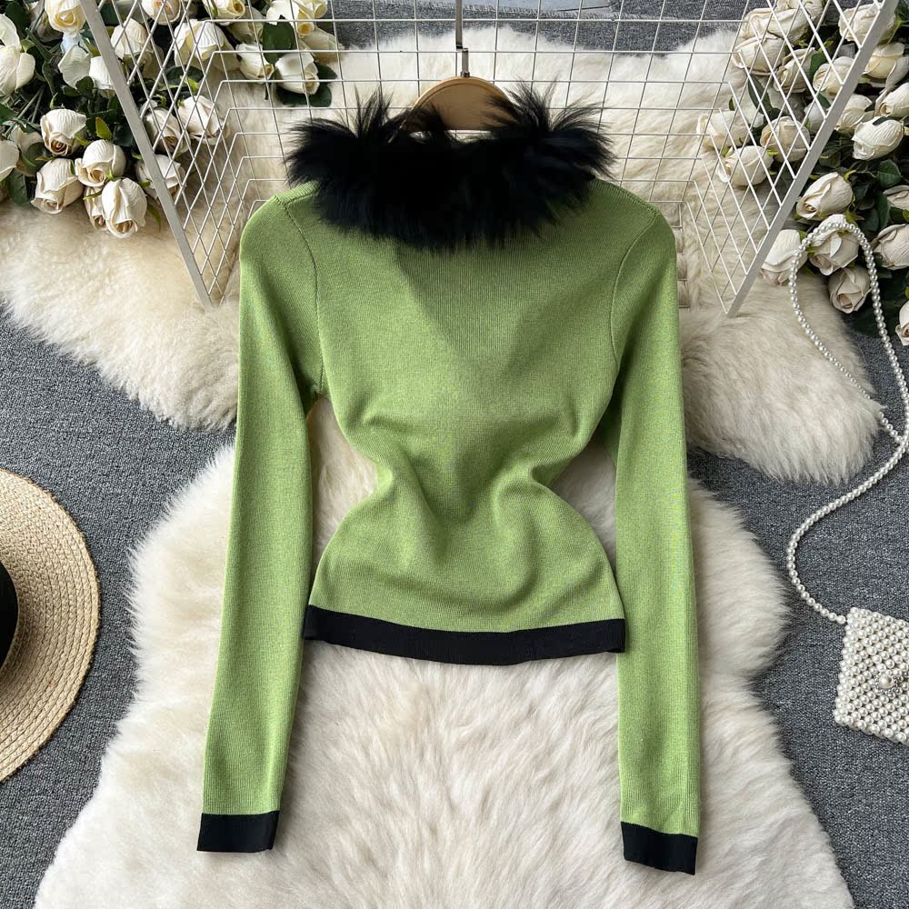 Cross autumn and winter fur collar unique sweater for women