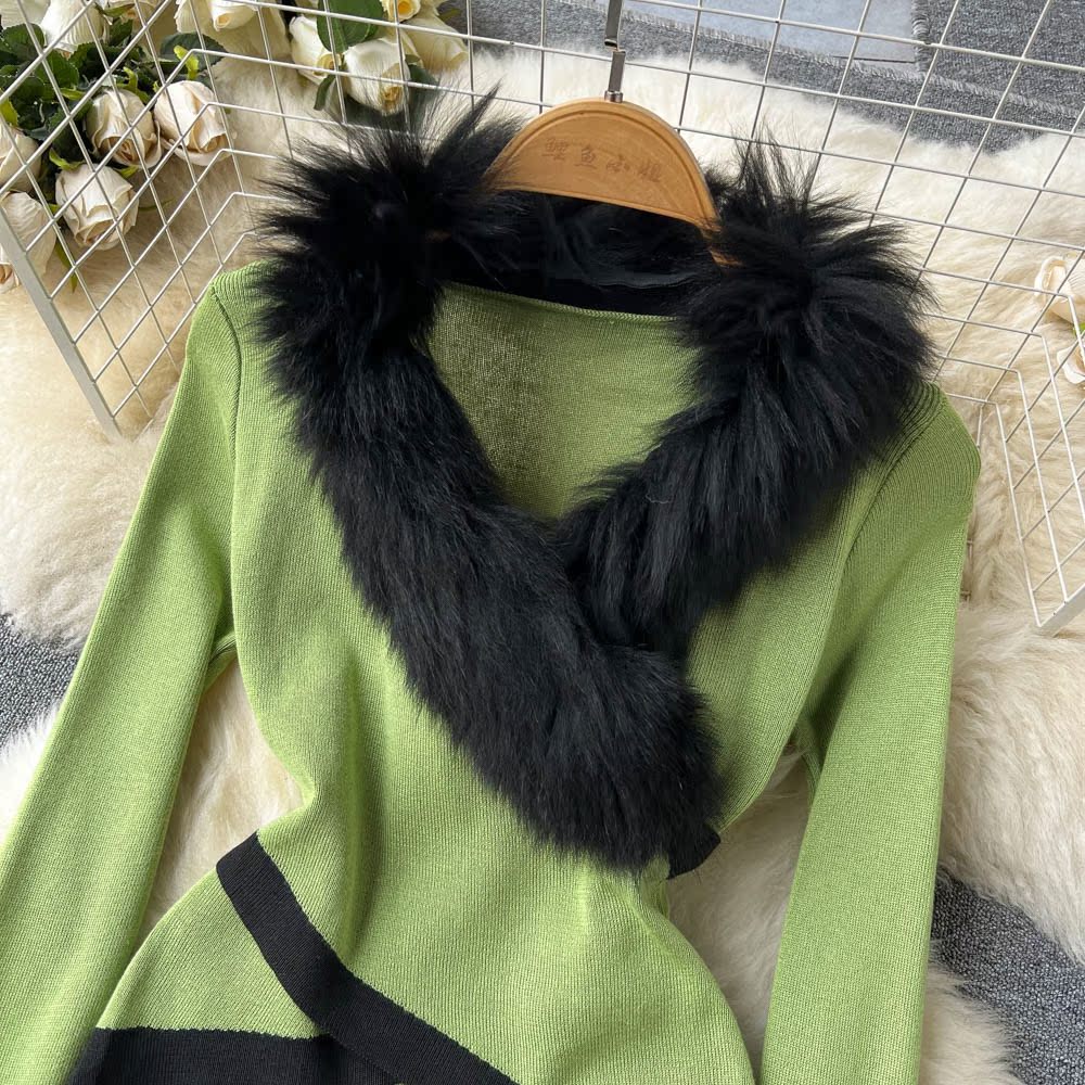 Cross autumn and winter fur collar unique sweater for women