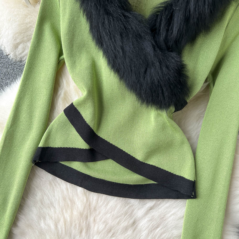 Cross autumn and winter fur collar unique sweater for women