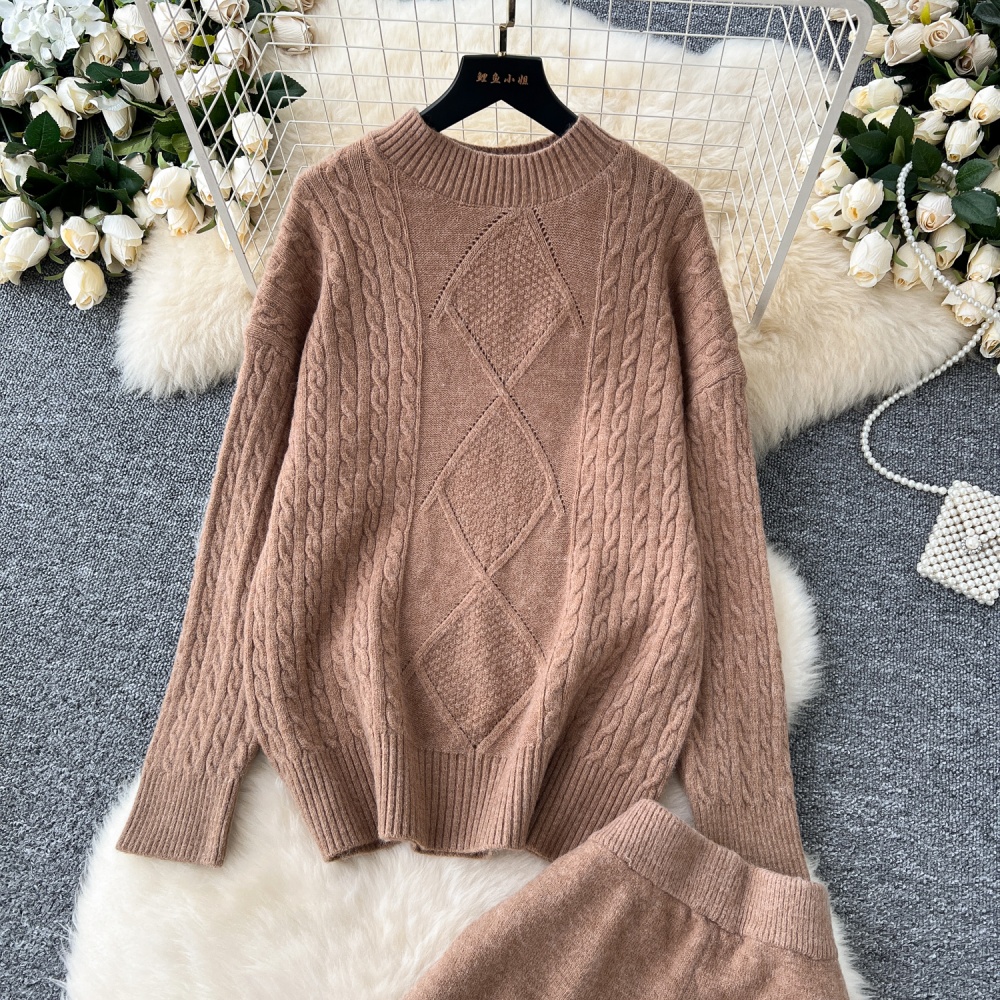 Twist sweater high waist tops 2pcs set for women