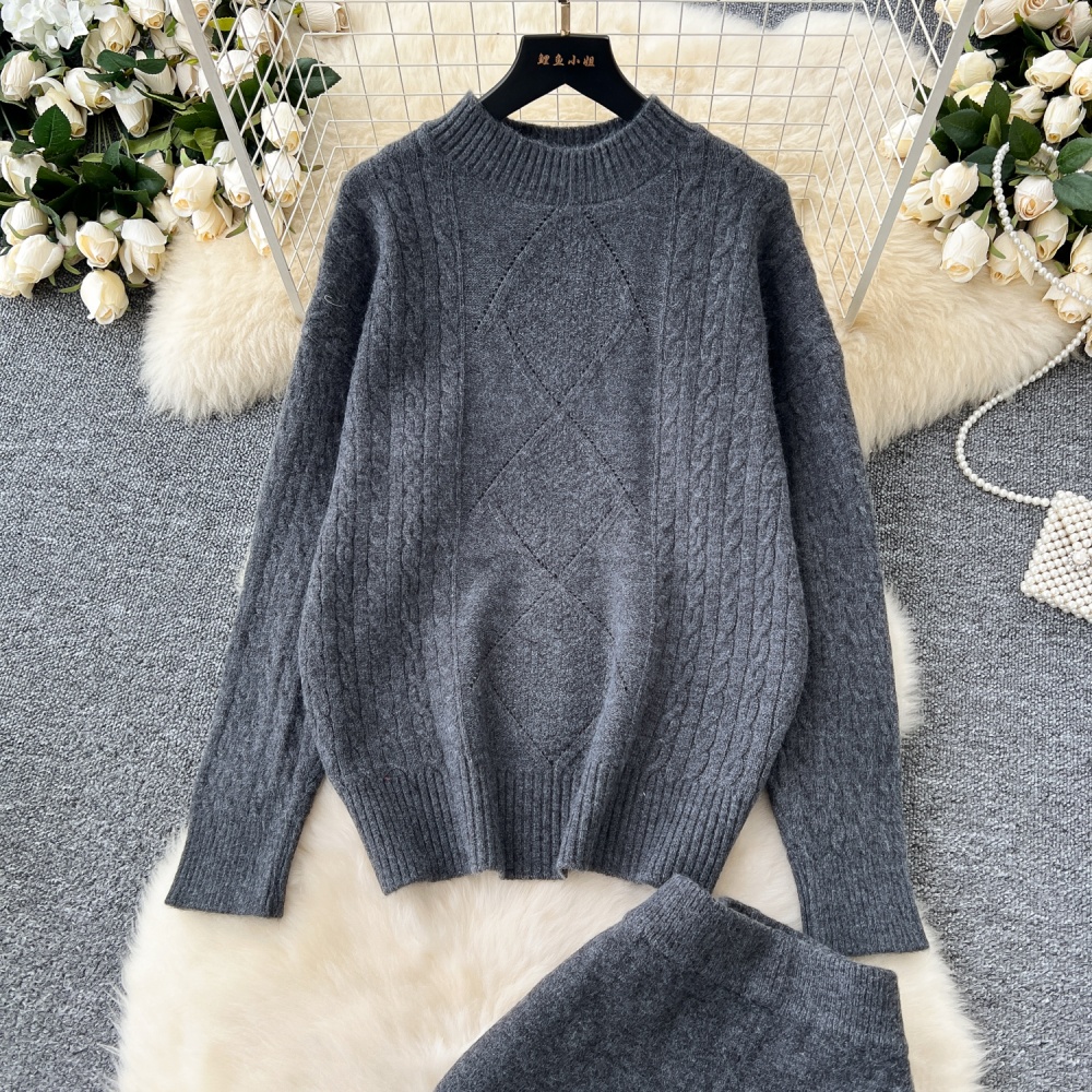 Twist sweater high waist tops 2pcs set for women