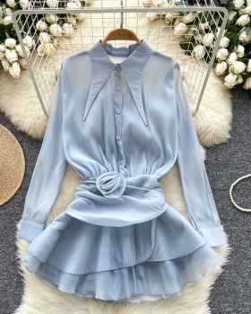 Splice chiffon dress enticement fold shirt for women