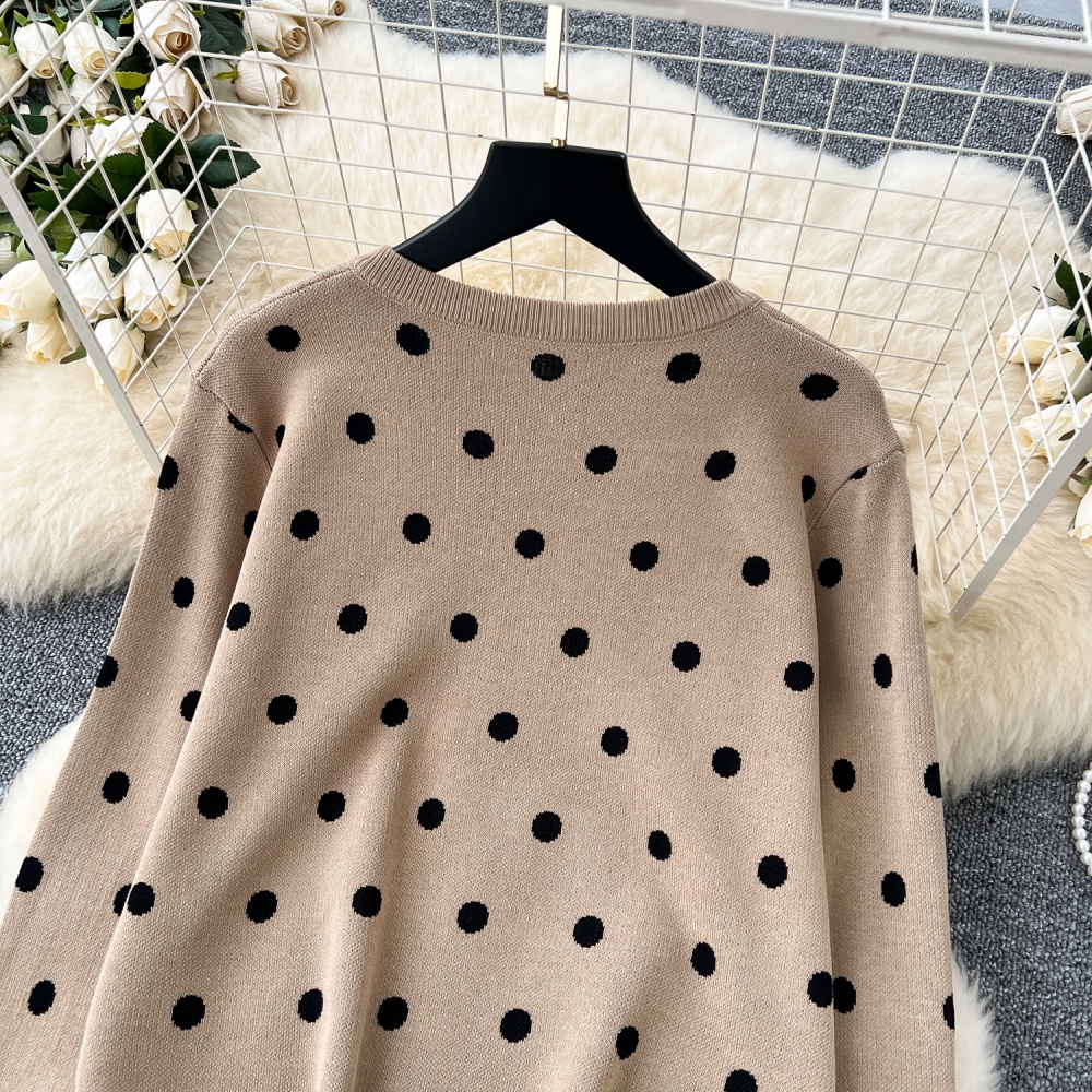 All-match polka dot sweater round neck coat 2pcs set for women