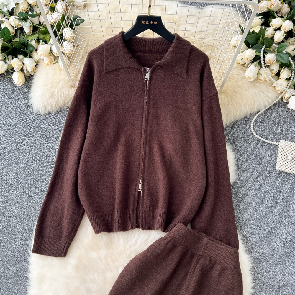 Long sleeve sweater Casual coat 2pcs set for women