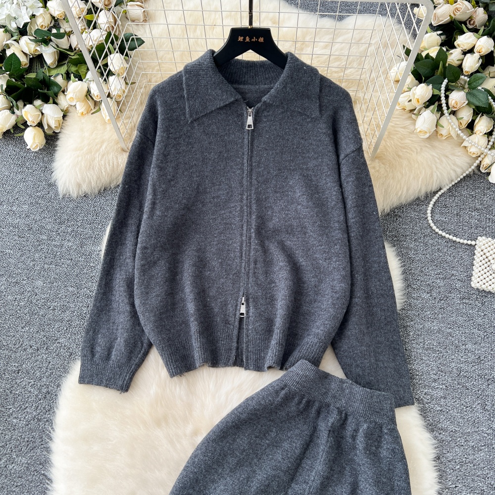 Long sleeve sweater Casual coat 2pcs set for women