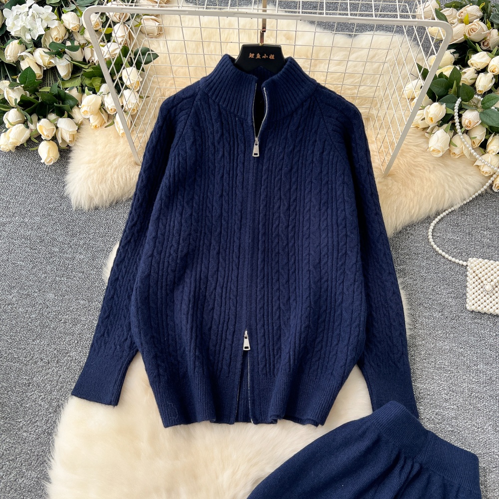 Twist sweater high waist coat 2pcs set for women