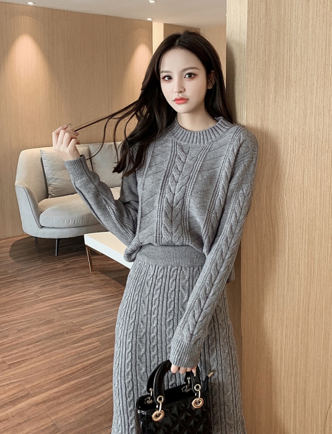 Slim Korean style tops fashion sweater a set