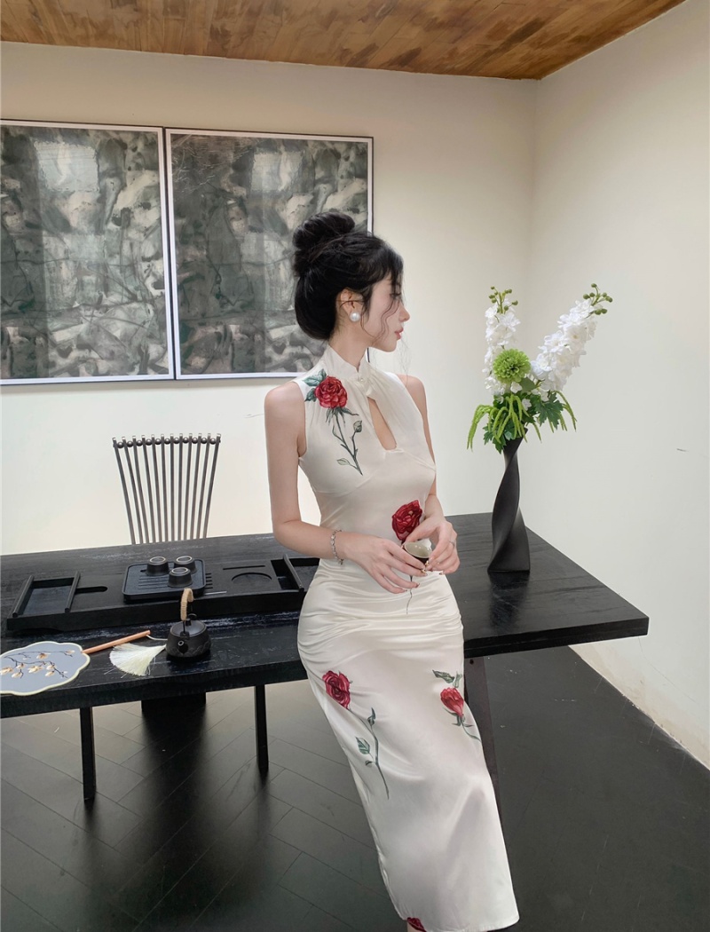 Chinese style rose cheongsam summer dress