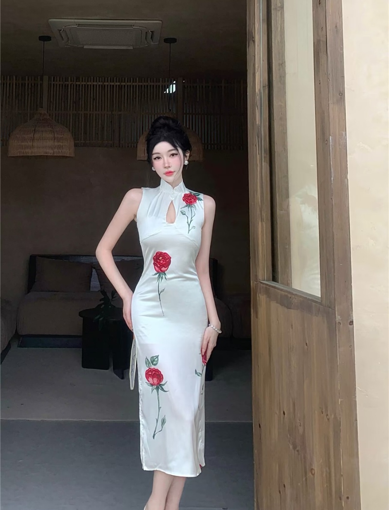 Chinese style rose cheongsam summer dress