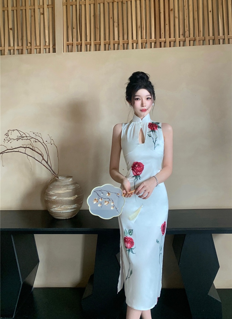 Chinese style rose cheongsam summer dress