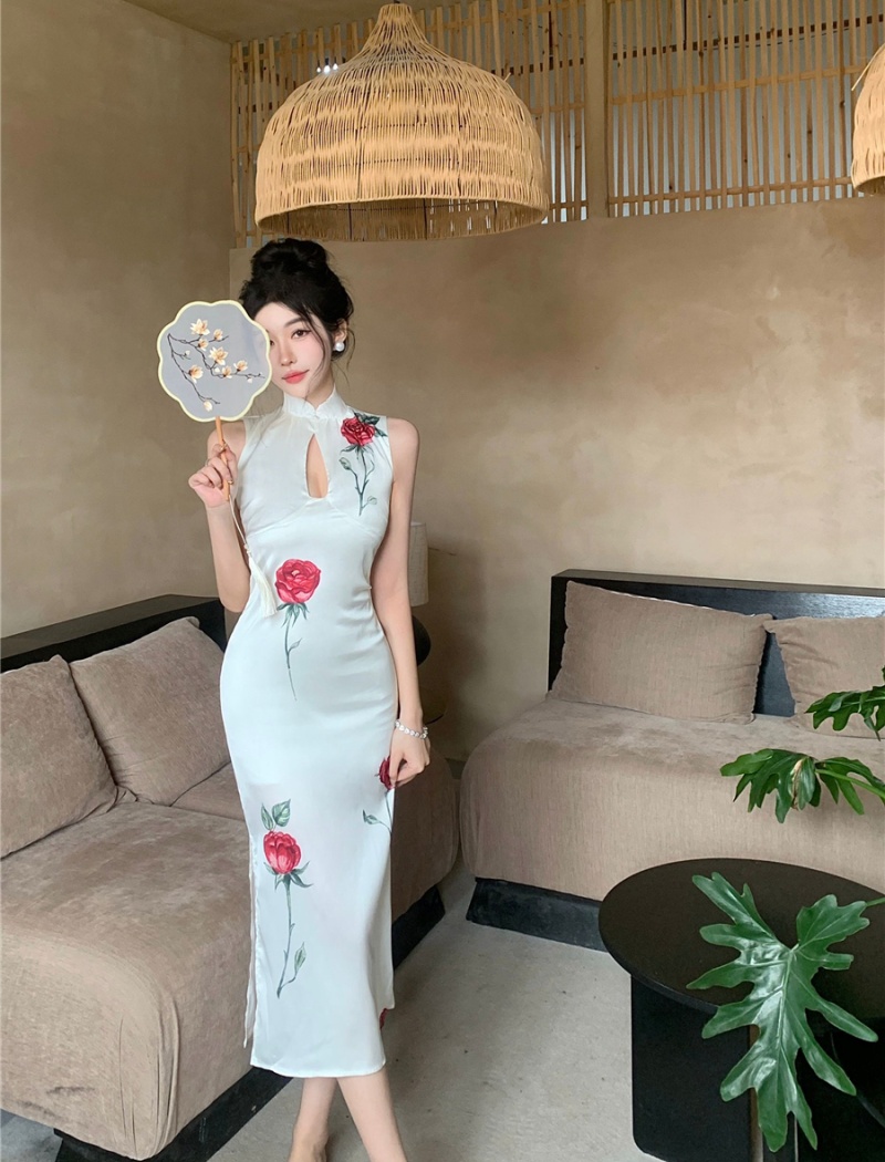 Chinese style rose cheongsam summer dress