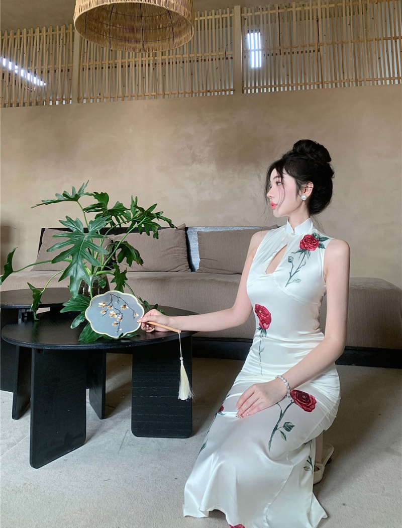 Chinese style rose cheongsam summer dress