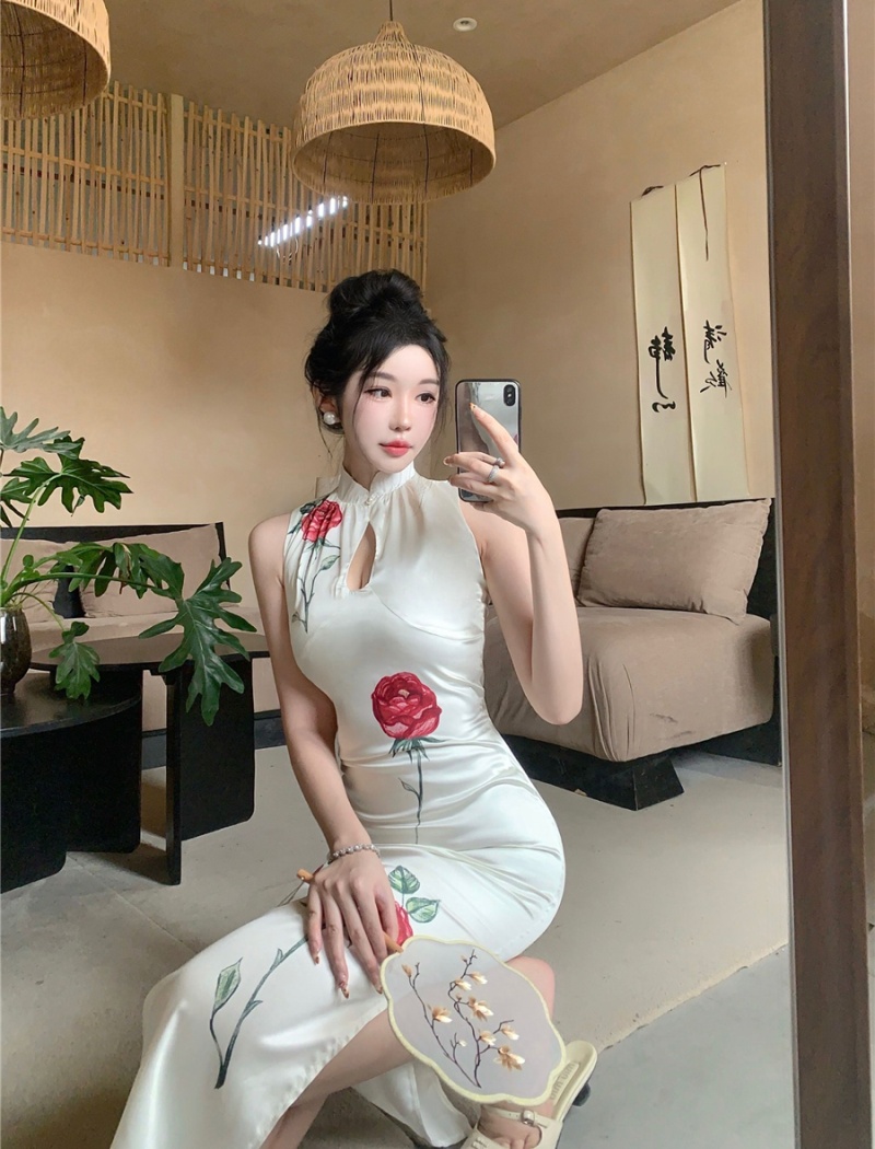 Chinese style rose cheongsam summer dress