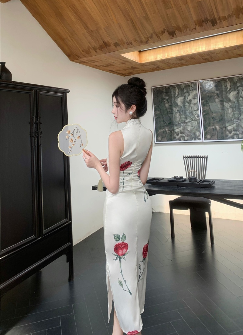 Chinese style rose cheongsam summer dress