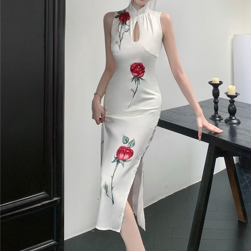 Chinese style rose cheongsam summer dress