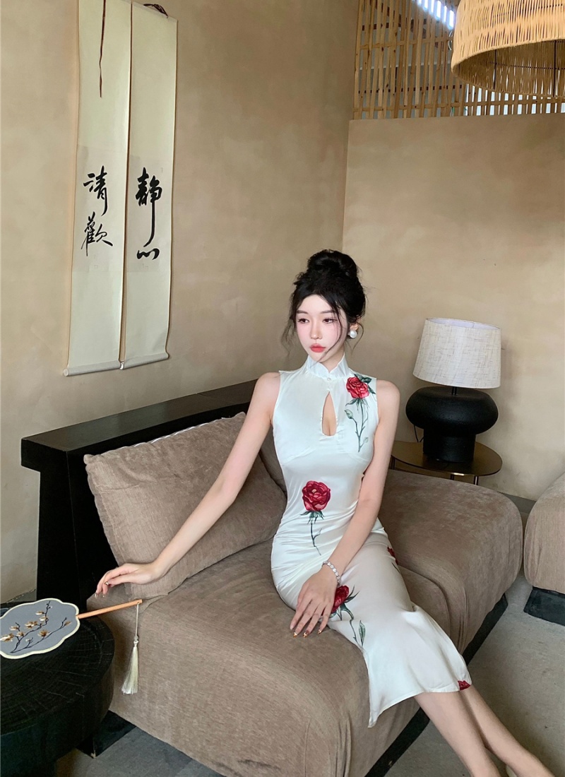 Chinese style rose cheongsam summer dress