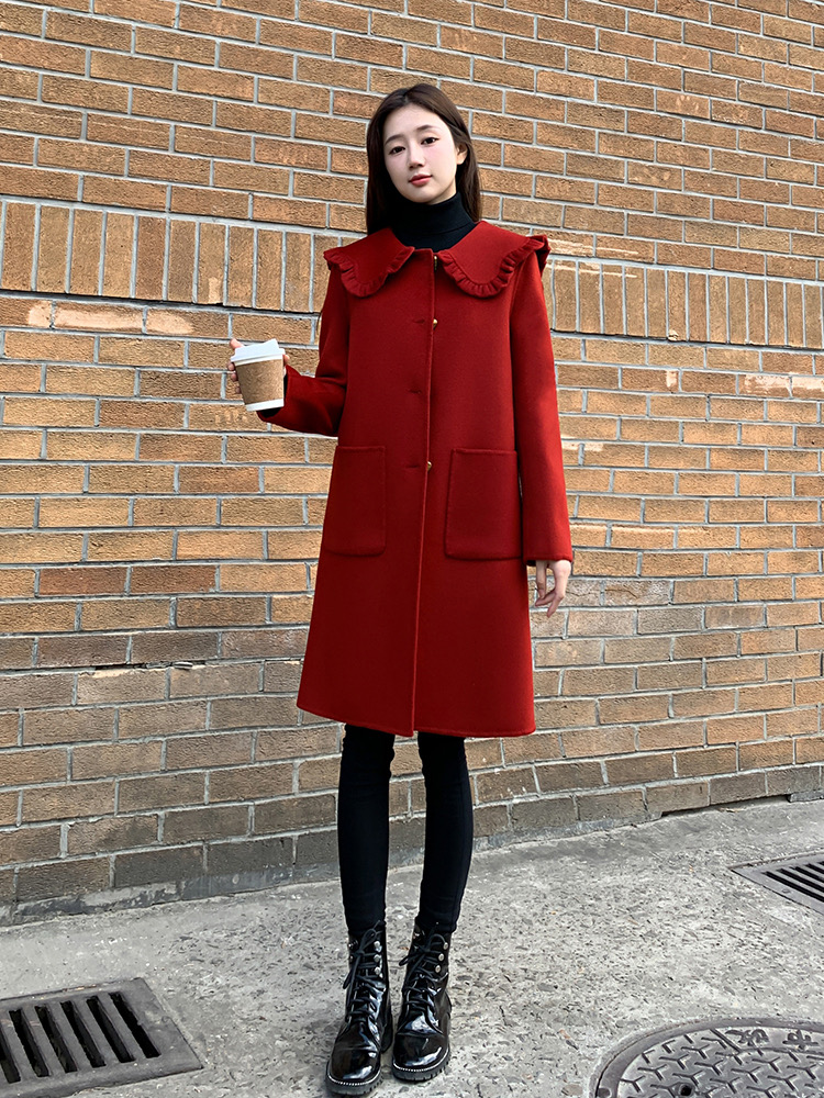 Woolen red overcoat winter woolen coat for women