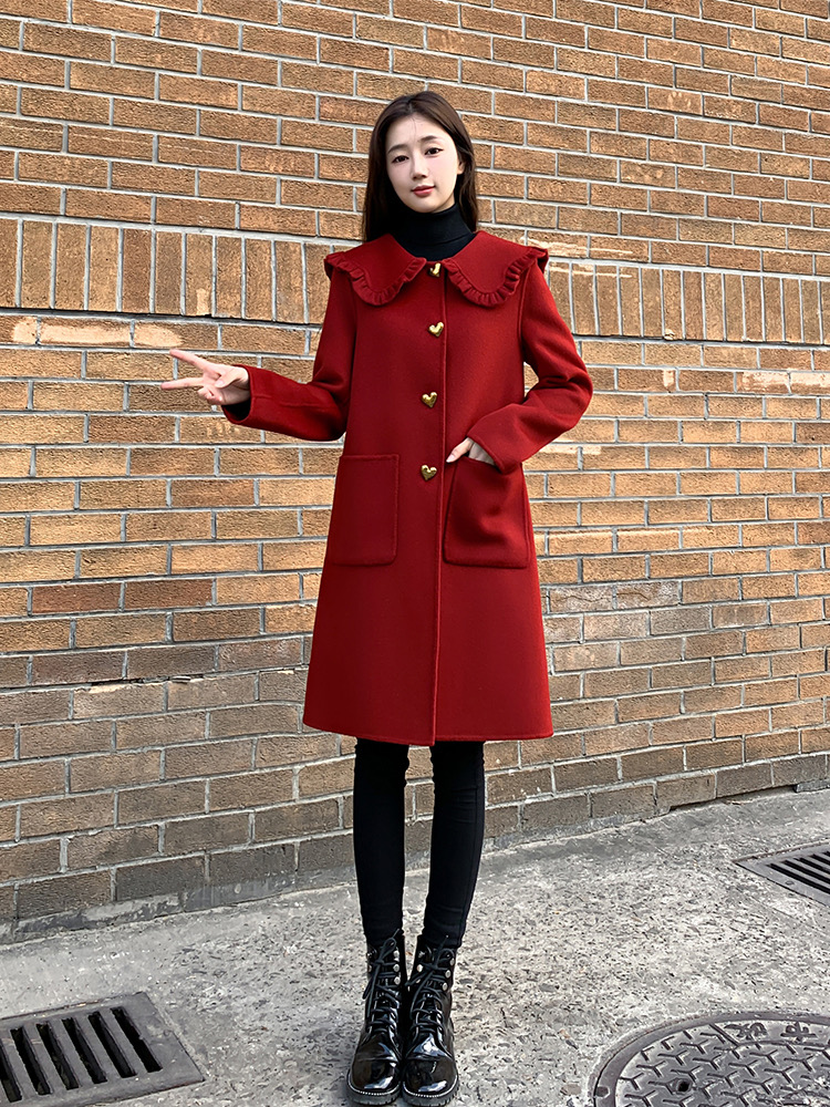 Woolen red overcoat winter woolen coat for women