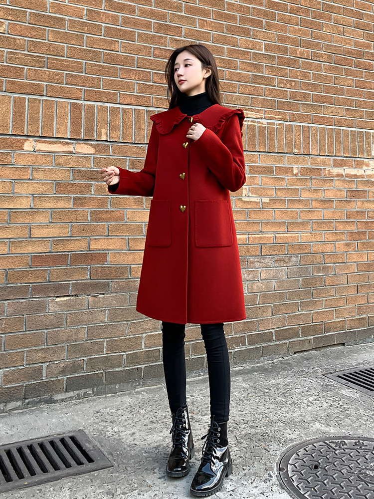 Woolen red overcoat winter woolen coat for women