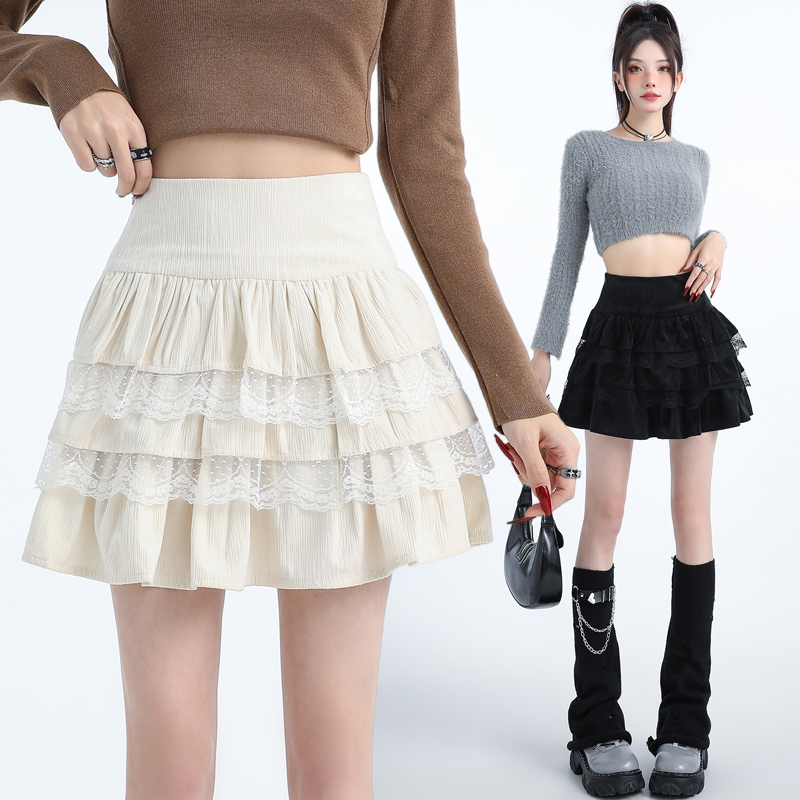 Short cake lace short skirt A-line autumn and winter skirt